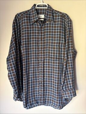 Brioni Italian Luxury Men’s Brown/Blue Plaid Long Sleeve Button Down